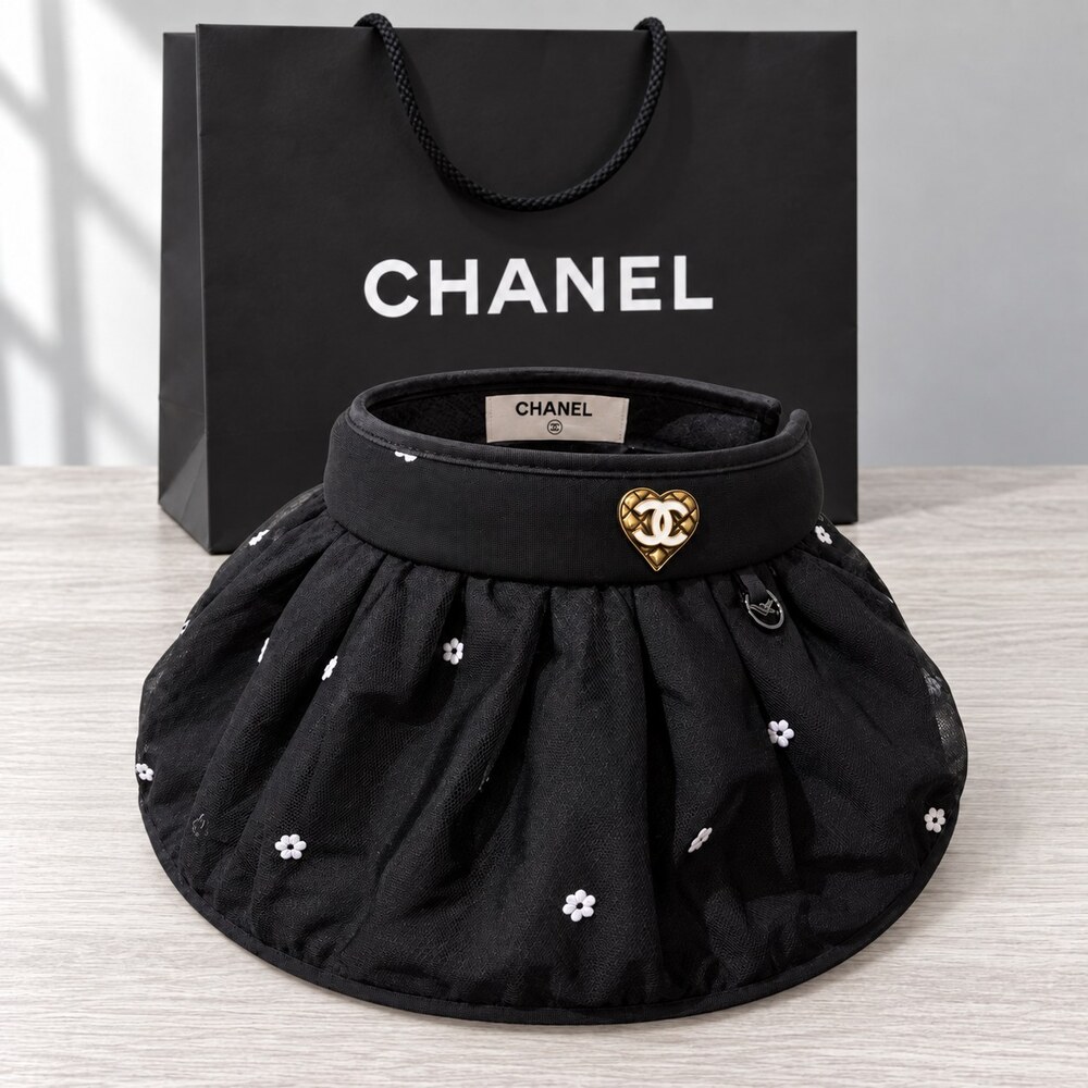 CHANEL Tulle Heart Logo Sun Hat